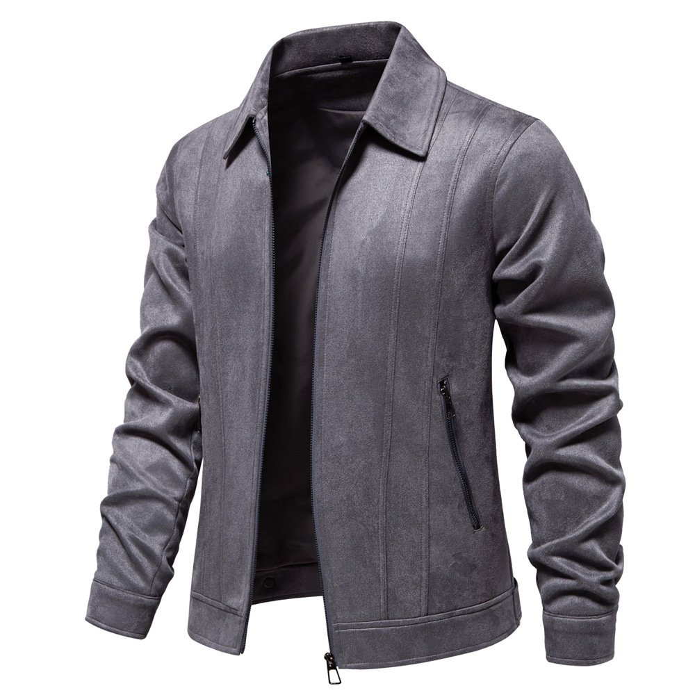 Fashion Lapel Zipper Jacket Autumn And Winter Solid Suede Coat Men's Clothing Outdoor - Image 6