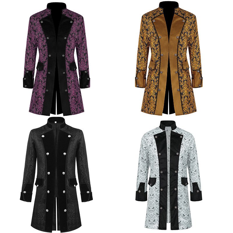 Medieval European And American Men's Overcoat Solid Color Fashion - Image 2