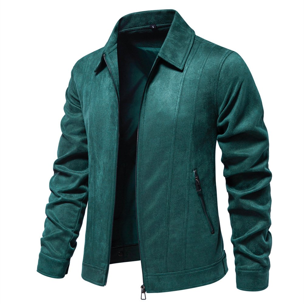 Fashion Lapel Zipper Jacket Autumn And Winter Solid Suede Coat Men's Clothing Outdoor - Image 7