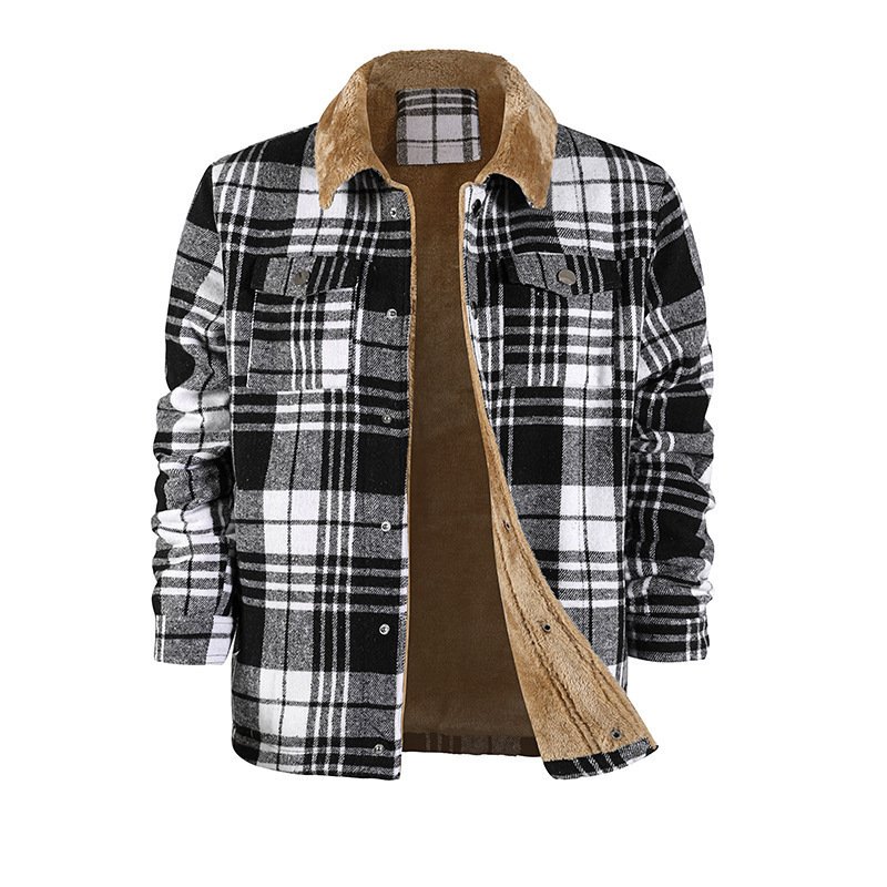 Men's Plaid Coat Flannel Long Sleeve Lapel - Image 8