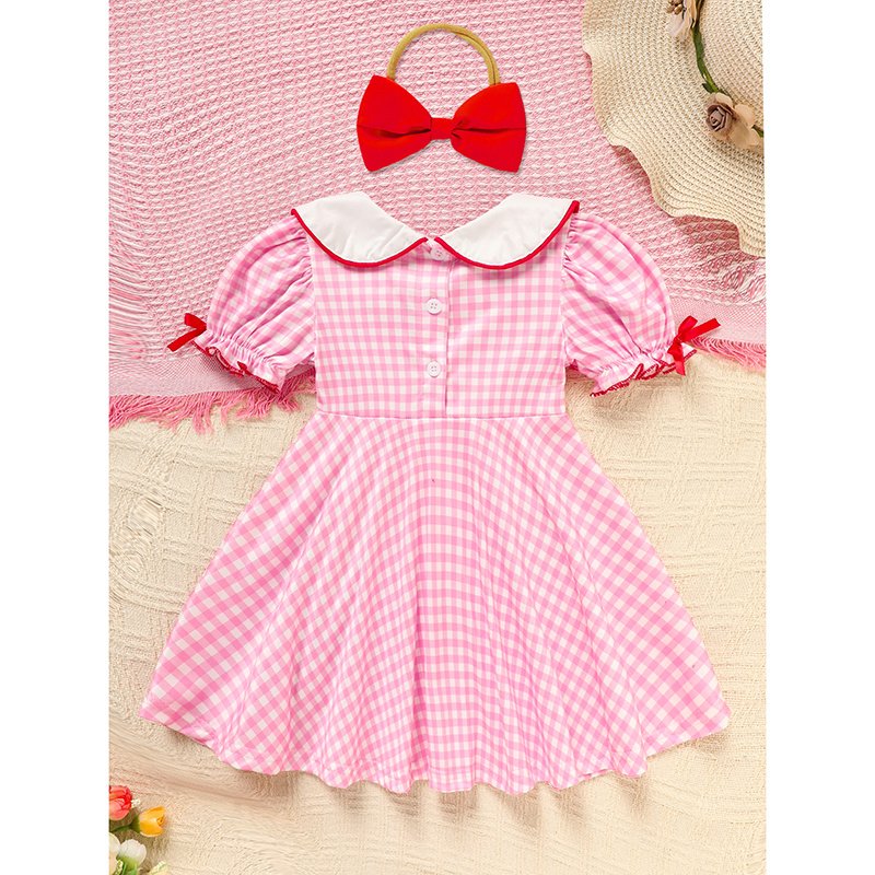Sweet Baby Toddler Girl's Short Sleeve Letter Heart Print Doll Collar Dress With Matching Headband - Image 5