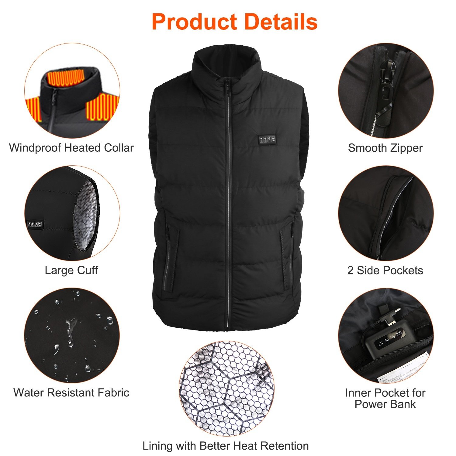 1Pc Heated Vest Men Women Heated Jacket With 23 Heating Zones 3 Heat Levels USB Powered Machine Washable For Winter Hiking Skiing Skating Outdoor Activities - Image 4