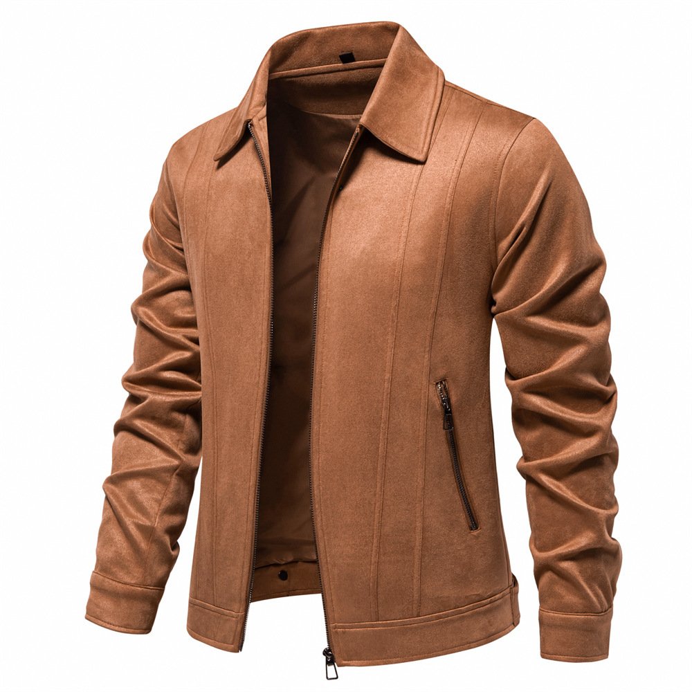 Fashion Lapel Zipper Jacket Autumn And Winter Solid Suede Coat Men's Clothing Outdoor - Image 8