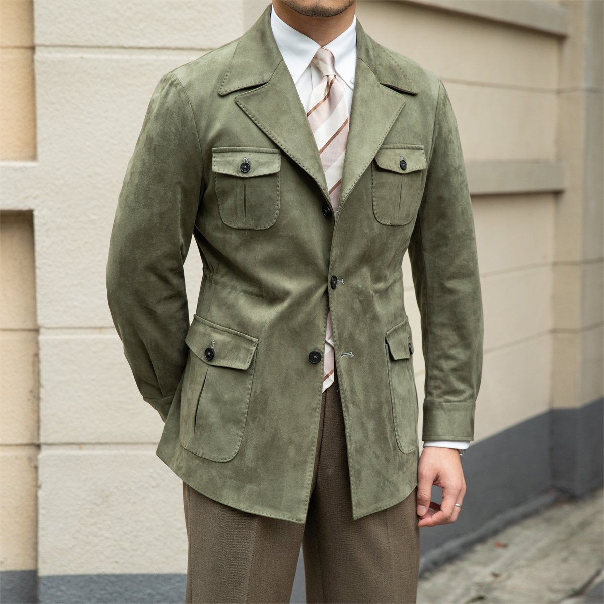 Suede Safari Jacket With Slim Fit - Image 2
