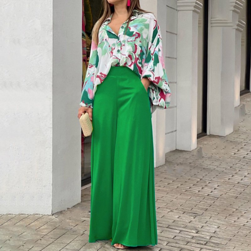 Women's Printed Shirt Wide Leg Pants Fashion Casual Set - Image 6