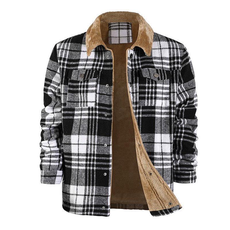 Men's Plaid Coat Flannel Long Sleeve Lapel - Image 3