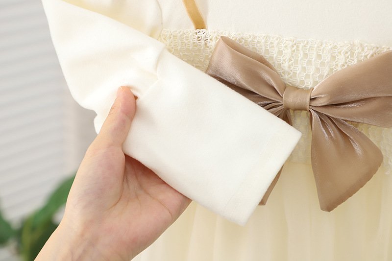 Girls Autumn Clothing Dress Puff Sleeve Bow - Image 8