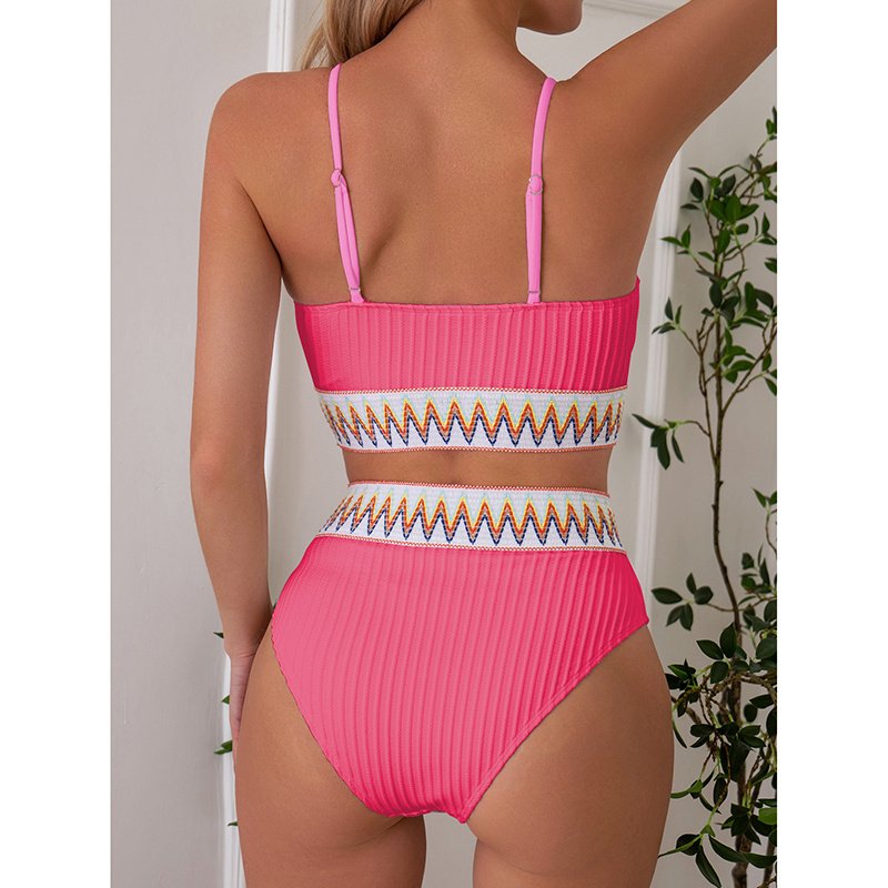 Women's Bikini Set Two Piece Swimsuits High Waisted Scoop Neck Spaghetti Adjustable Straps Textured - Image 3