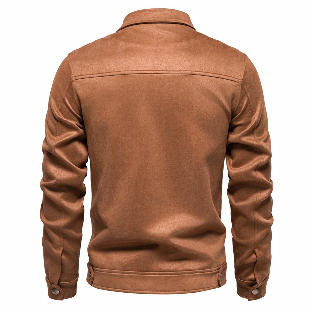 Fashion Lapel Zipper Jacket Autumn And Winter Solid Suede Coat Men's Clothing Outdoor - Image 2