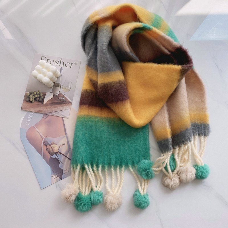 Rainbow Dopamine Mohair Tassel Scarf - Image 9