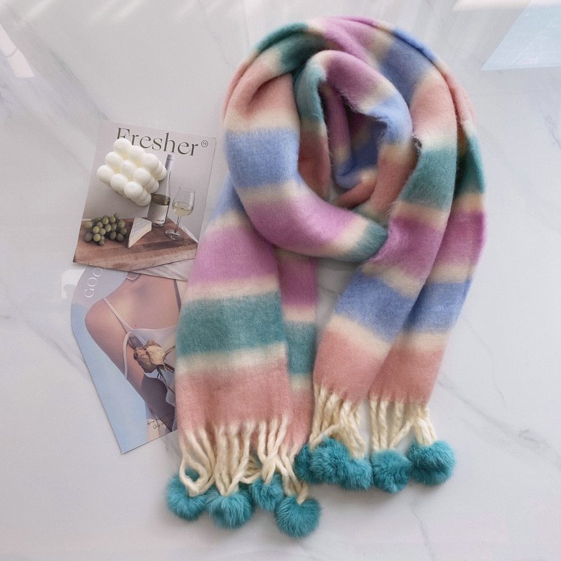 Rainbow Dopamine Mohair Tassel Scarf - Image 10